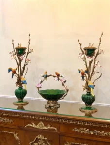 ست شمعدان و میوه خوری آنتیک برنزی (9)